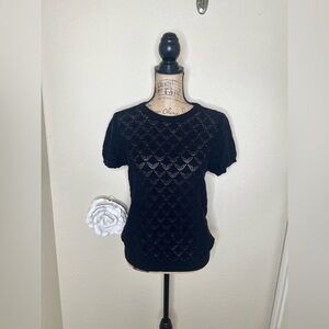 NTM: ModCloth Poinette Taken Black Pointelle Knit Sweater Size Large